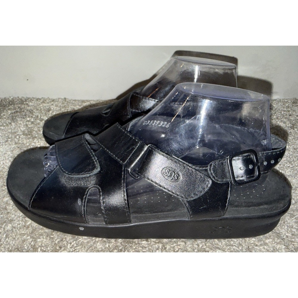 SAS Huggy Sandals Shoes Women's 10 M Black Leather Strappy Tripad Comfort EUC - Picture 7 of 11